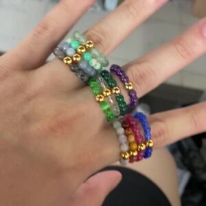 4MM Natural Stone Beaded Rings Adjustable Cute Crystal Quartz Agate Finger Ring