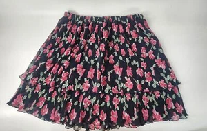 Abercrombie Kids Pleated Skirt w/ Shorts Girls Size 17/18 Black Floral Skort - Picture 1 of 6