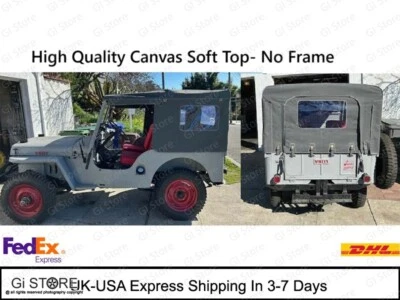 Canvas Top For Jeep Willys CJ3A CJ3B Fit Straight Bow OD Geen,Grey Black,Brown - Imagem 1 de 4