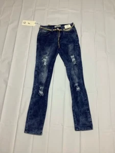 AQ American Quality Denim Mädchen Super Stretch Slim Skinny Jeans Blau Kette 3 Neu - Bild 1 von 9