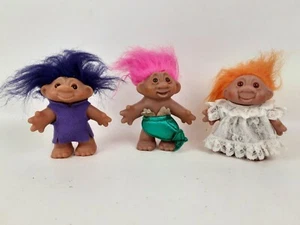 Lot Of 3 Vintage 1986 Dam Troll Dolls 5” Tall Purple, Pink & Orange Hair - Picture 1 of 10