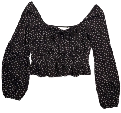 Пышный Y2K молочница со сборками Puff рукав укороченный Топ кокетка крестьянин богемное цветочный S - Изображение 1 из 4