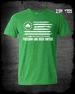 Freedom and Beer United T-Shirt St Patrick's Day Irish American Pride Drunk Meme - Imagen 1 de 1