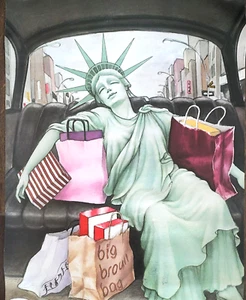Vintage Hudson Talbott Schlepping Home NYC Statue Liberty 1983 Poster Art 18x24 - Picture 1 of 3