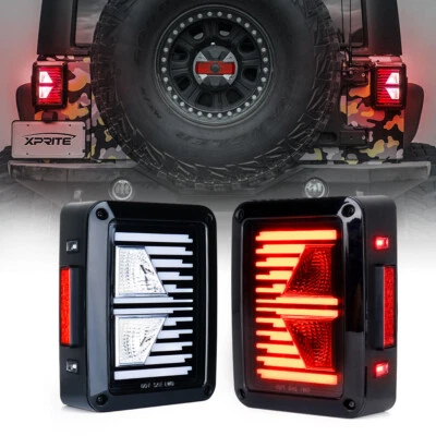 Xprite For Wrangler JK JKU 07-18 Jeep LED Tail Lights Reverse Brake Turn Signal - Image 1 of 4