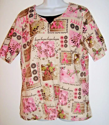  Scrub HQ Size M Multicolor Breast Cancer Awareness Faux 2 Piece Top--VTG - Image 1 of 3