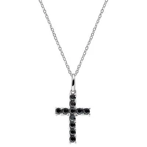 Damen Halskette 925 Silber Amen CRBN02 Kreuz mit schwarzen Zirkonia 20 mm - Bild 1 von 2