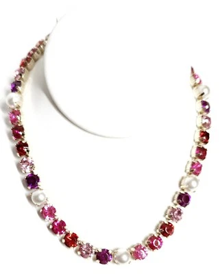 J.Crew Factory Crystal Pearl Statement Necklace Soft Fuchsia Pink CE857 New - Image 1 of 4