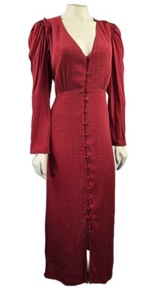 Abito lungo nuovo con etichette J Crew drappeggiato manica a sbuffo rosso pin dot maxi davanti bottoni taglia 16 - Foto 1 di 14