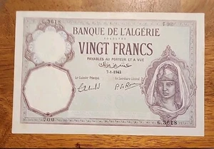 Algeria PK 78c 1942 20 Francs Circulated Banknote - Picture 1 of 2
