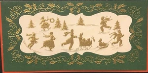 Vintage Weihnachtsgrußkarte Leute auf Eislaufen Rodeln Spaß Wintertag - Bild 1 von 3