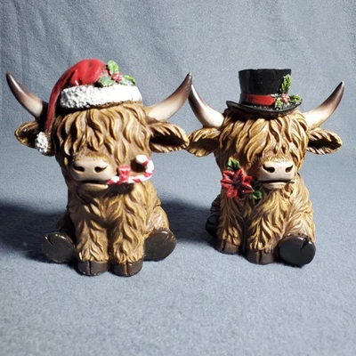 Hobby Lobby Christmas Highland Cow Figurines Set of 2 Holiday Decor - Image 1 of 4