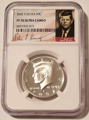 2002 S Silver Kennedy Half Dollar Proof PF70 UC NGC Portrait Label - Image 1 of 2