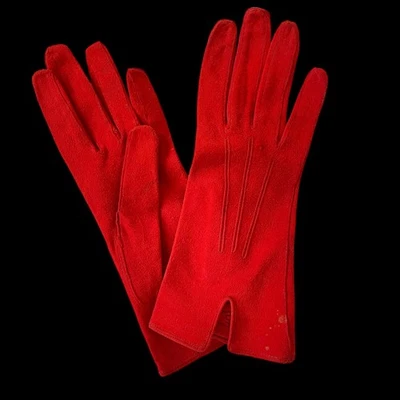 Guantes de conducción vintage sexy de gamuza roja fuego años 60 hasta la muñeca detalle de puntada   Foto 1 de 4