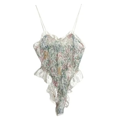 Vintage Victoria’s Secret Lace Ruffled Sheer Bodysuit Lingerie - M - Image 1 of 4