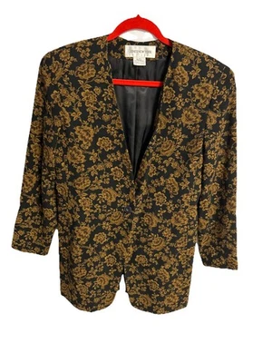 Blazer Jones New York negro 100% lana con estampado floral dorado Foto 1 de 4