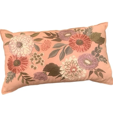 Papyrus Decorative Pillow Floral Embroidery Design Boho Cottage Core  24 X 14” - Image 1 of 4