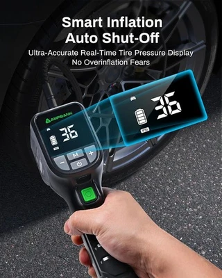 AMPBANK AT001 Aire Portátil para Neumáticos, Bomba de Aire Automática Montada en Coche con Prensa de Neumáticos Foto 1 de 4