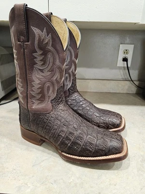 Hermosas botas de vaquero para hombre 9 D Justin marrón genuino CAIMAN corte de flanco punta cuadrada Foto 1 de 4