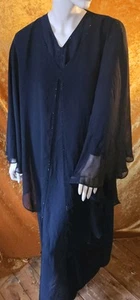 Long Lightweight Caped Black Dress, s.XL(18), Black Gem Decorated, Stunning! - Picture 1 of 24