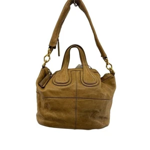 GIVENCHY Nightingale Auténtico Bolso de Mano 2 Vías Bolso de Hombro Cuero Camel Logo Bolso de Mano - Imagen 1 de 6