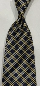 CORBATA POLO RALPH LAUREN TODA SEDA HECHA A MANO PLATA ORO AZUL MARINO TEJIDA A CUADROS EE. UU. - Imagen 1 de 4