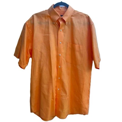 Jos A Bank Traveler's Collection Mens Orange Linen Short Sleeve Shirt Sz Medium - Image 1 of 4
