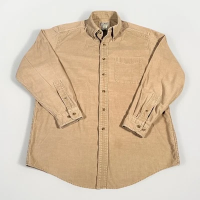 Vtg LL Bean Corduroy Shirt Mens Medium Tan Button Down Long Sleeve Pocket Casual - Image 1 of 4