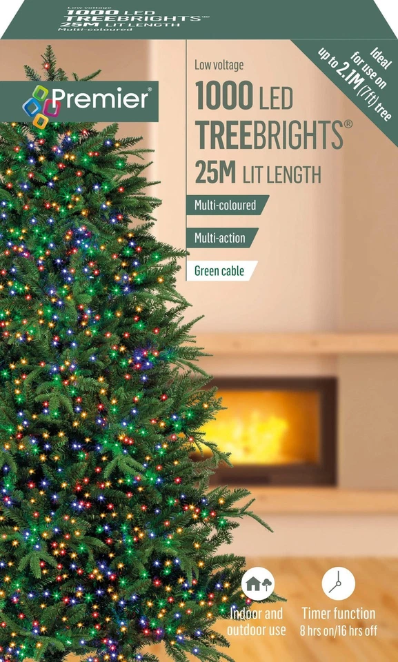 Premier 1000 LED Multi-Action TreeBrights Christmas Tree Lights with Timer MULTI - Image 1 of 1