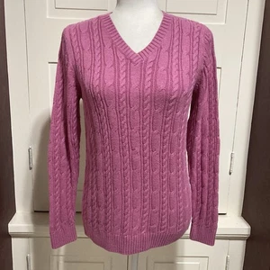 Croft & Barrow Pink Cable Knit Size M Turtle Neck Pullover Sweater 100% Cotton - Picture 1 of 6