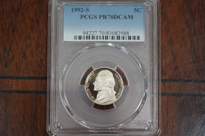 1992-S 5C PCGS PR70DCAM JEFFERSON NICKEL PROOF 70 DEEP CAMEO - Image 1 of 3