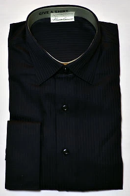 Camisa de vestir para hombre KENNETH COLE negra SIN HIERRO 16 32/33 NUEVA CON ETIQUETAS NUEVA puño francés Foto 1 de 2