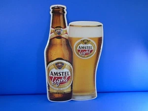 GROSSE AMSTEL LIGHT BIER & GLASDOSE - METALL WERBUNG 24 "x 13"  - Bild 1 von 2