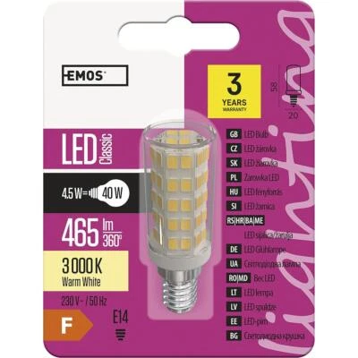 EMOS LED Lampe JC 4,5 W Glühbirne E14 Sockel 465 lm Warmweiß 30000 Std. Leuchtdauer