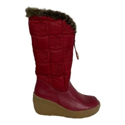 Juicy Couture Wedge Snow Boots Size 7 Snowflurry Knee High Quilted Faux Fur Zip - Image 1 of 4