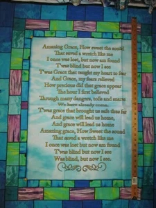 AMAZING GRACE SONG GOLD WRITING MOSIAC FRAME STUNNING COTTON FABRIC PANEL  - Picture 1 of 5