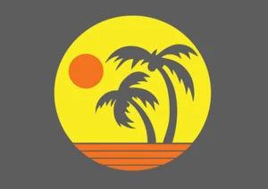 4" Retro 2 Color Beach Decal Sticker Car Palm Ocean Sand Sun Sky 70s Vacation - Picture 1 of 1