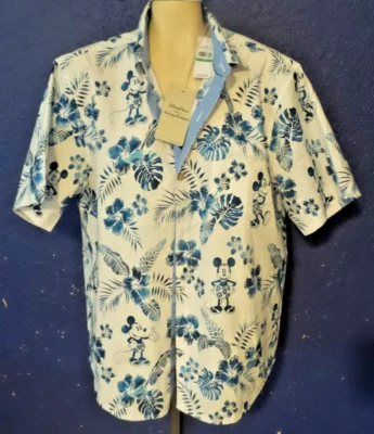 Disney Parks Mickey Mouse Blue and White Tommy Bahama Buttoned Shirt Small "NWT" - Image 1 of 2
