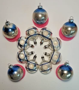 Vintage Premier Glass Shiny Brite Silver Blue 13 Ornaments Double Indent Mercury - Picture 1 of 22