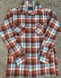 Pendleton 2011 Edizione Limitata Camicia da cavaliere in lana ecologica da ragazzo spiaggia arancione/blu XS - Foto 1 di 11