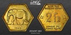 Belgian Congo 1943 2 Francs Brass Hexagonal Elephant Coin NGC MS64