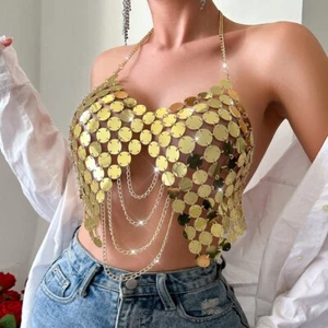 American Summer Female Fashion Bar Club Party Halter Sequin Halter Bikini Tops - Picture 1 of 19
