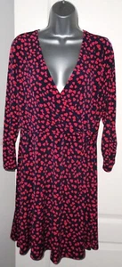 ✿Ladies OASIS navy red stretch herts print jersey wrap dress sizeL (16) - Picture 1 of 4