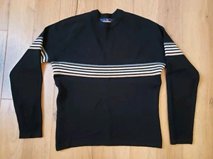 Mens M Vintage 90s Herman's Black Wool Wrap Around Stripe Sweater - Picture 1 of 11