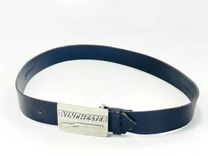Vintage Winchester Rifle Embossed Metal Belt Buckle & Genuine Leather Belt Black - Picture 1 of 6
