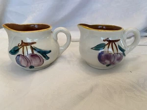 Vintage Lot of 2 - Matching Pair of STANGL CREAMERS Fruit Plums Hand-Painted - Picture 1 of 9