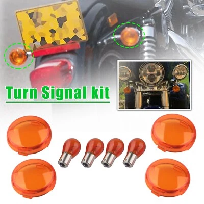 4Pcs Amber Turn Signal Lens & Bulb for Harley Sportster 883 1200 Dyna - Image 1 of 4