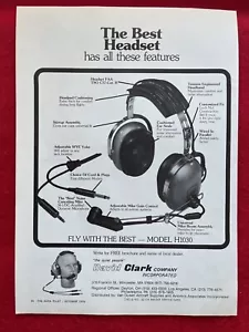 Vintage 1978 Print Ad David Clark H-1030 Aviation Pilot Headset Headphones Ad - Picture 1 of 7