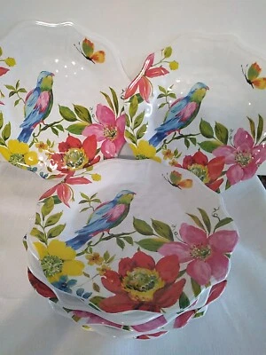 Pier 1 Imports Melmine Blanco Platos de Cena 11" Pájaro Mariposa Tema Lote de 10 Foto 1 de 4