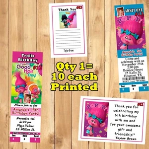 Trolls Invitations 10 ea with Env or Thank You Cards Personalized - Picture 1 of 6